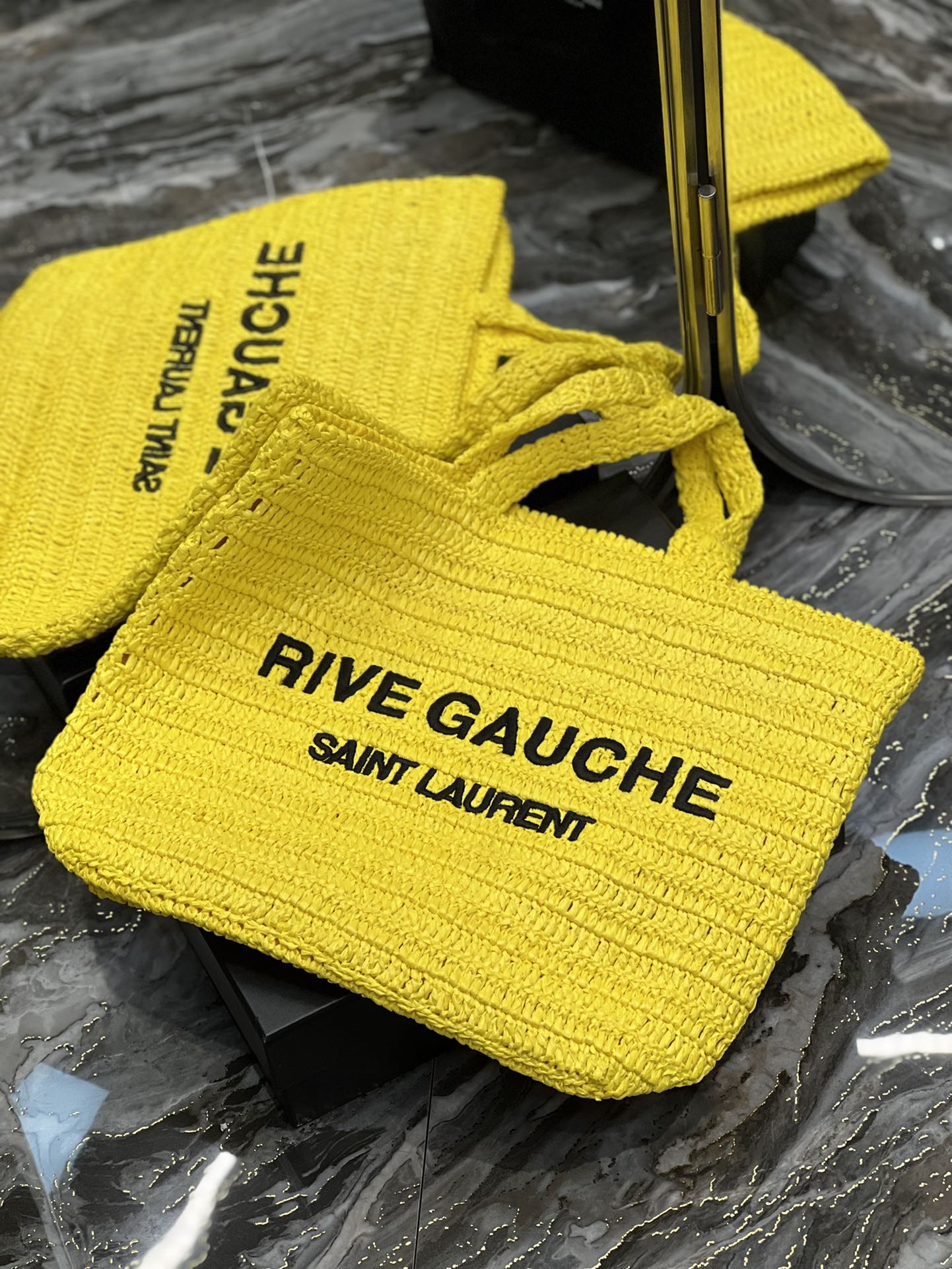 Yves Saint Laurent Rive Gauche Tote In Raffin Yellow