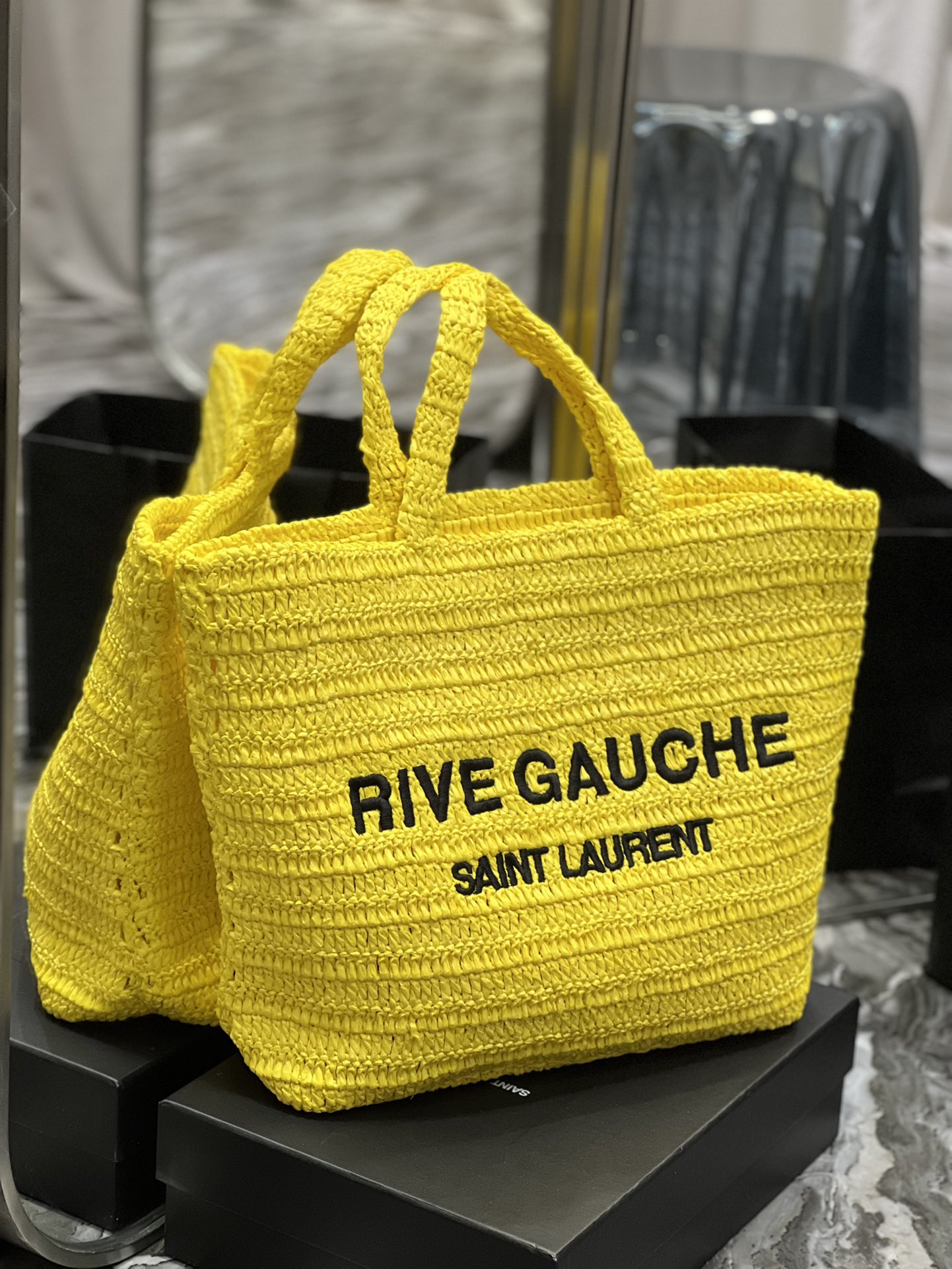 Yves Saint Laurent Rive Gauche Tote In Raffin Yellow