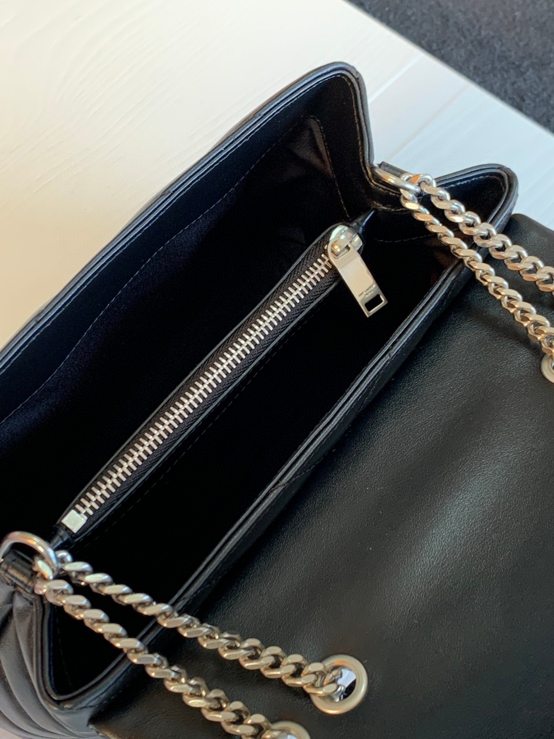 Yves Saint Laurent Small LouLou In Quilted Leather Black With Silver Chain 25cm