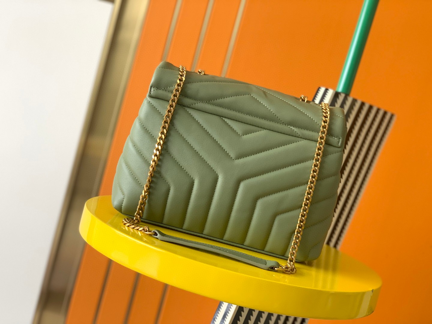 Yves Saint Laurent Small LouLou In Quilted Leather Green With Gold Chain 25cm