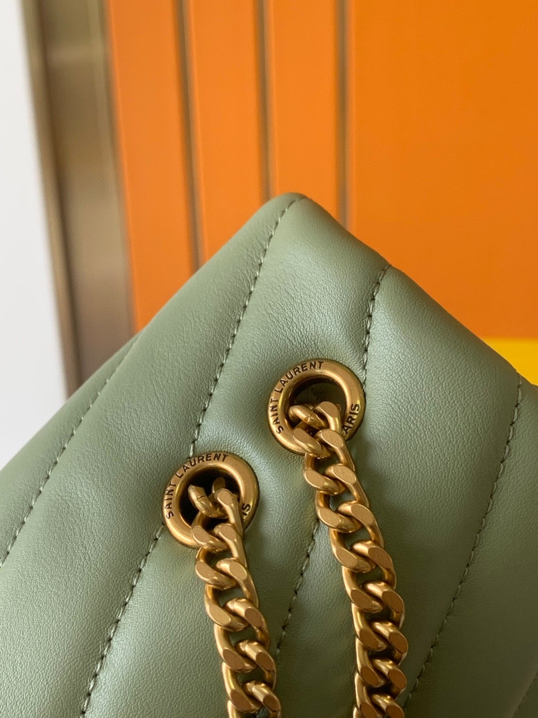 Yves Saint Laurent Small LouLou In Quilted Leather Green With Gold Chain 25cm