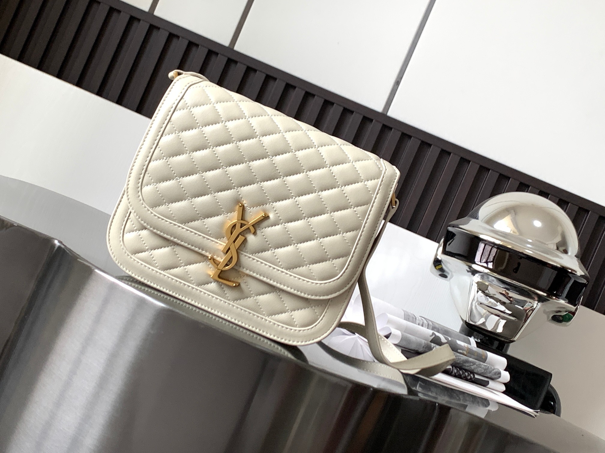 Yves Saint Laurent Solferino Medium Supple Satchel In Quilted Lambskin White