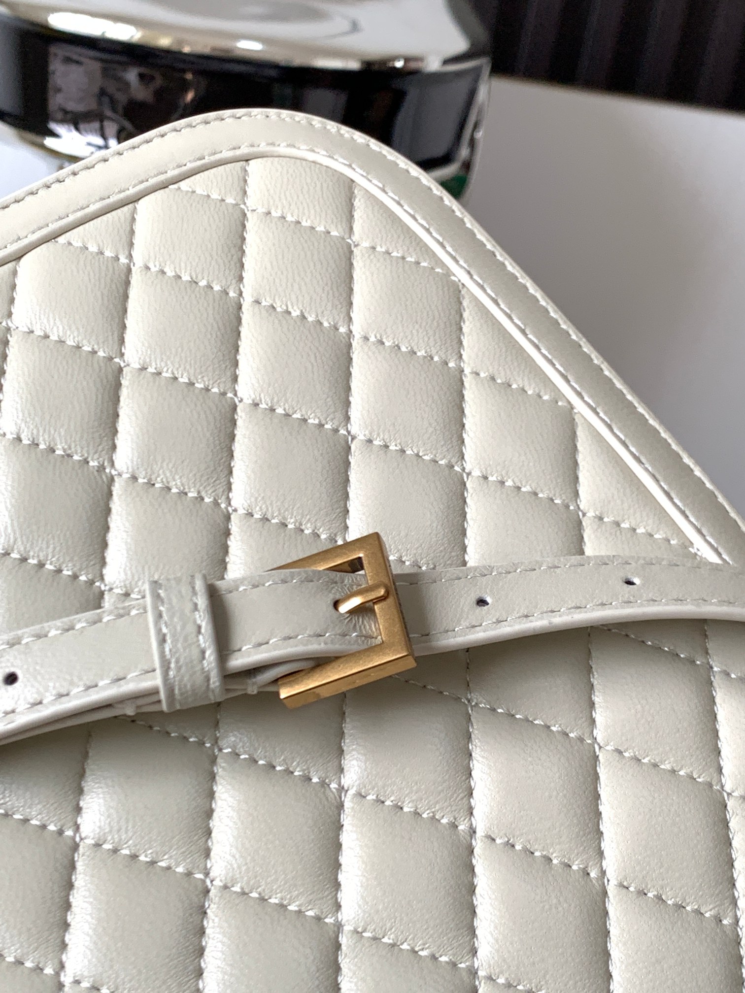 Yves Saint Laurent Solferino Medium Supple Satchel In Quilted Lambskin White