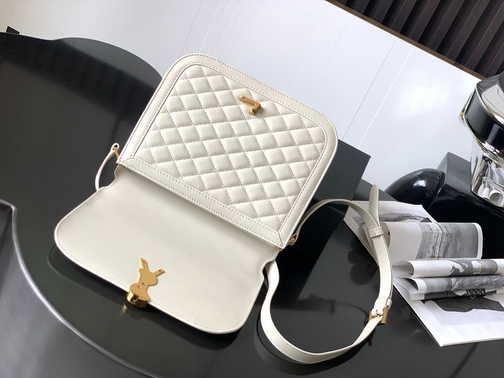 Yves Saint Laurent Solferino Medium Supple Satchel In Quilted Lambskin White