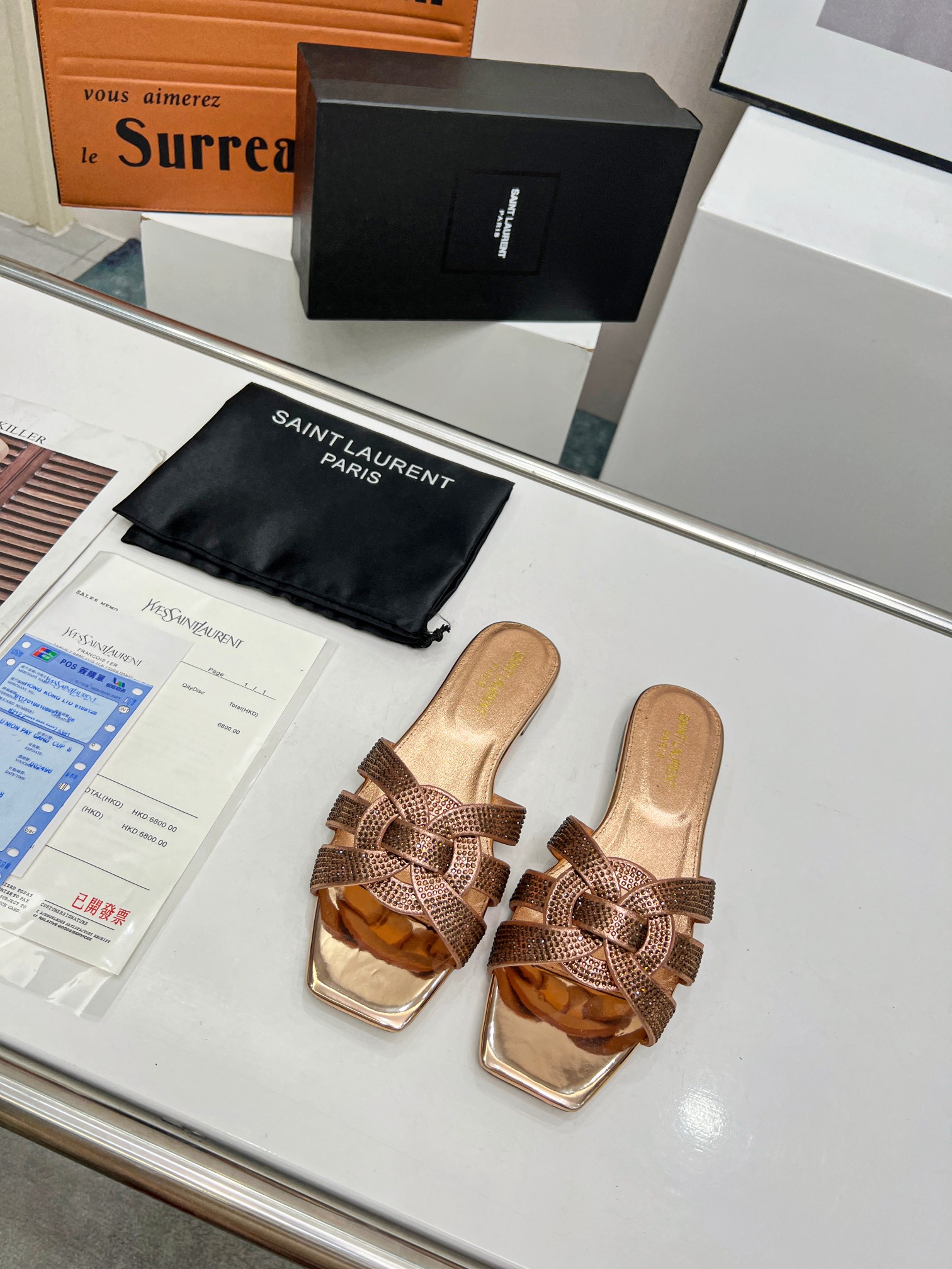 Yves Saint Laurent Women Ostrich Pattern Flat Sandals-0038 35-43