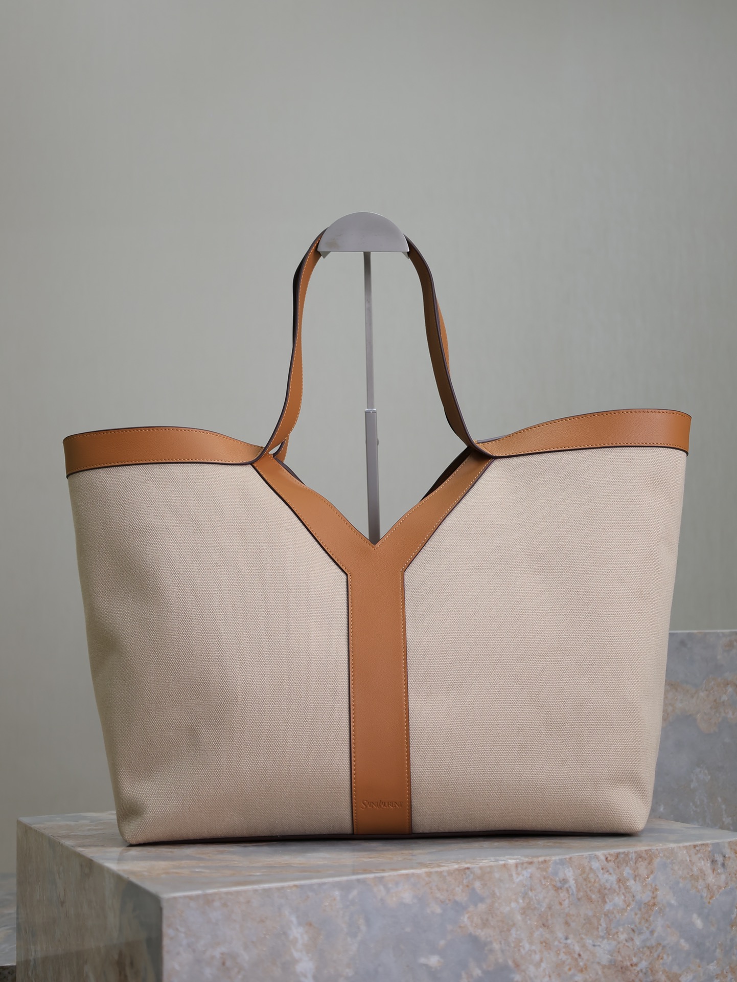 Yves Saint Laurent Y Tote Shopping Bag In Cloth with Leather