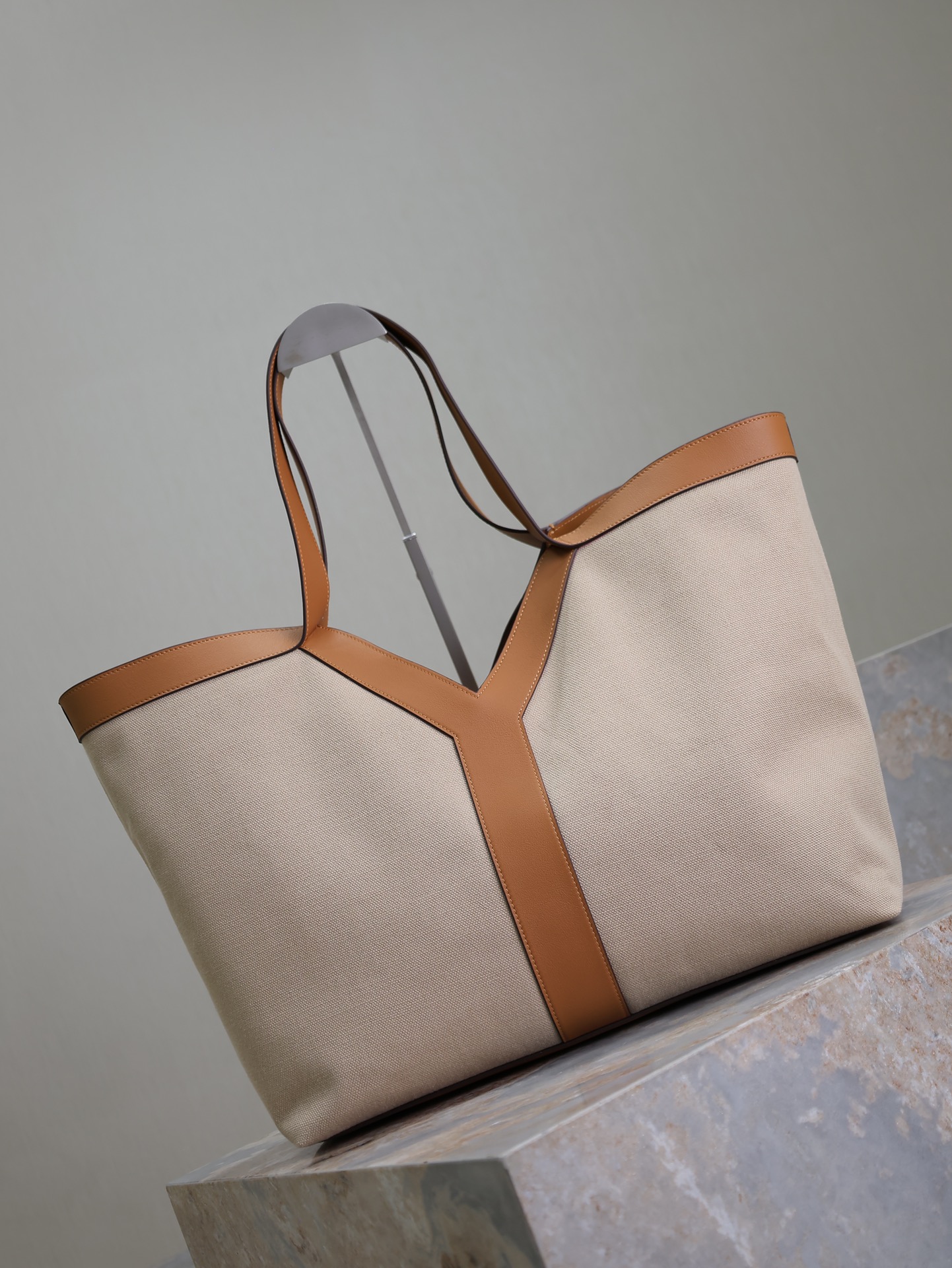 Yves Saint Laurent Y Tote Shopping Bag In Cloth with Leather