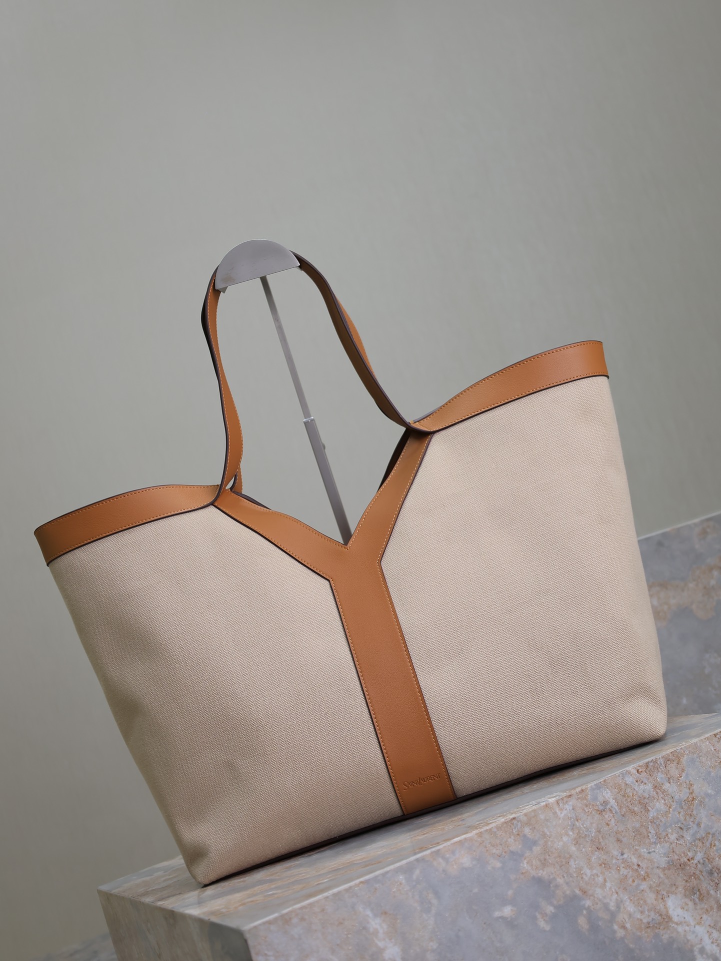 Yves Saint Laurent Y Tote Shopping Bag In Cloth with Leather