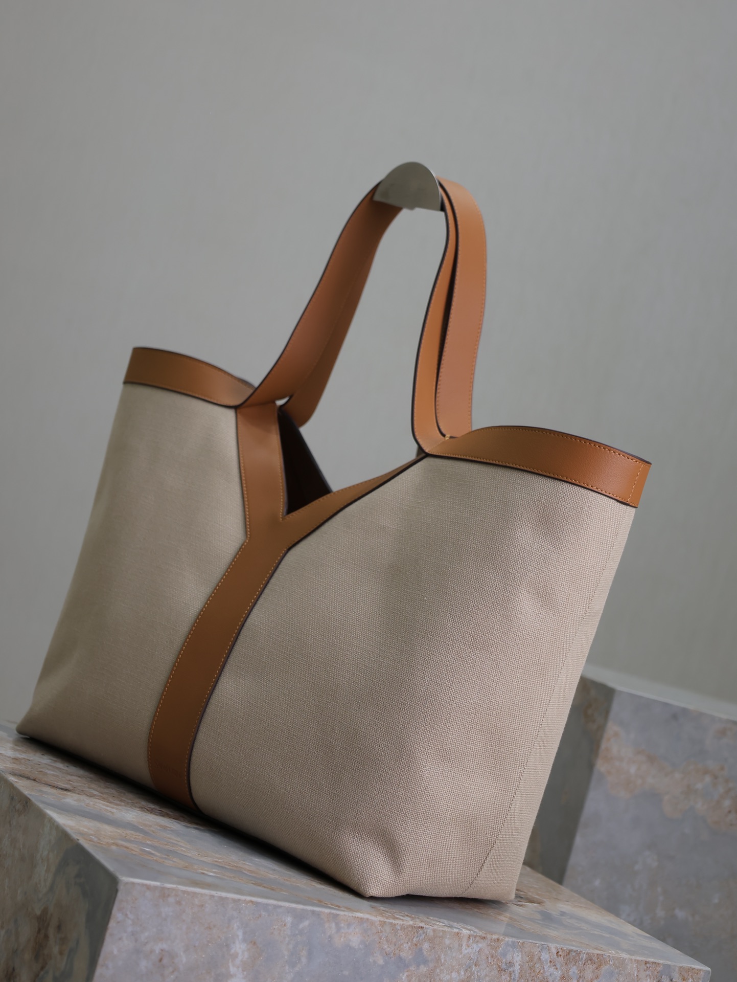 Yves Saint Laurent Y Tote Shopping Bag In Cloth with Leather