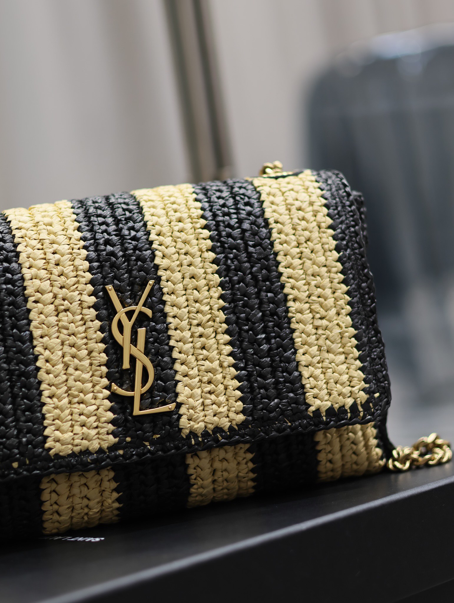 Yves Saint Laurent YSL Kate In Raffin Naturel With Black